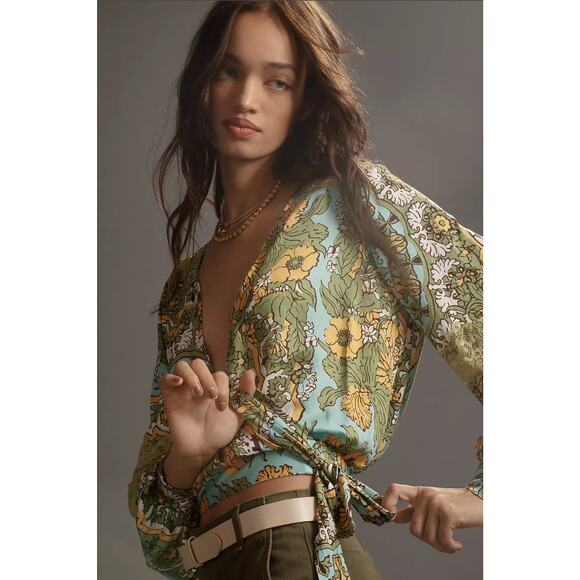 Anthropologie Tops - Tiny Long-Sleeve Printed V-Neck Wrap Top - New Large